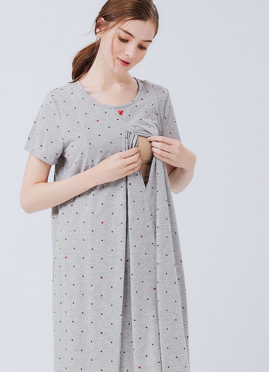 Mickey Dotty Maternity & Nursing Pyjama Dress, Silver, hi-res image number 2
