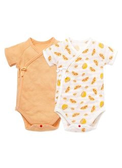 Newborn Cotton Mesh Short Sleeve Bodysuit 2 Pack, Orange, hi-res