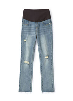 Raw Hem Maternity Ripped Jeans, , hi-res