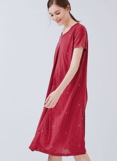 Mickey Dotty Maternity & Nursing Pyjama Dress, Brick, hi-res