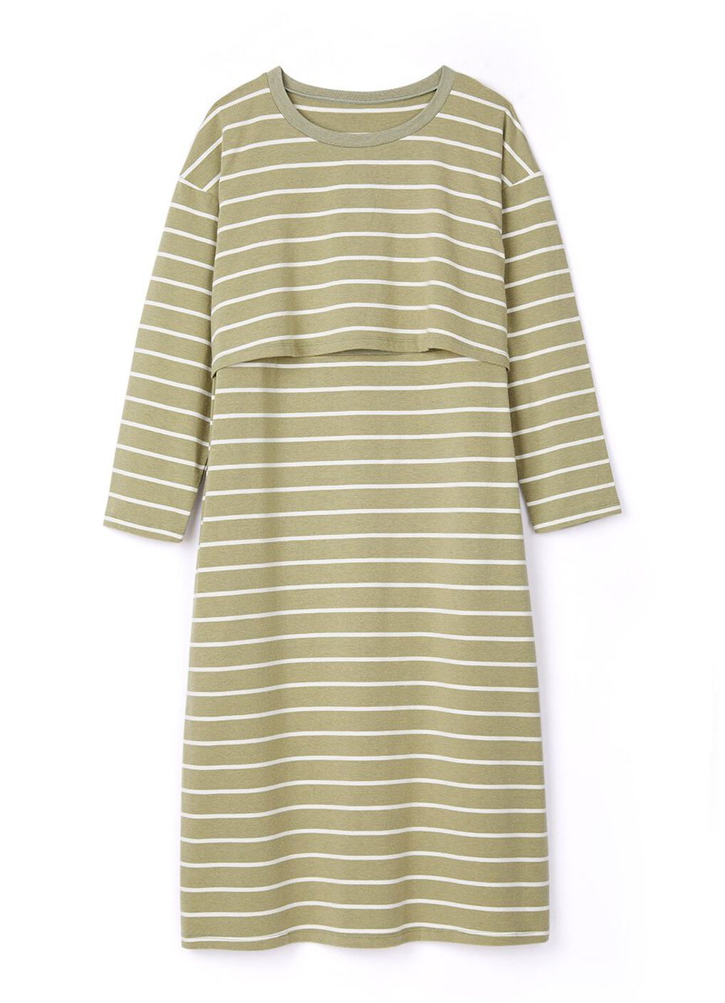 Striped Maternity & Nursing Pyjama Dress, Olive, hi-res image number 7