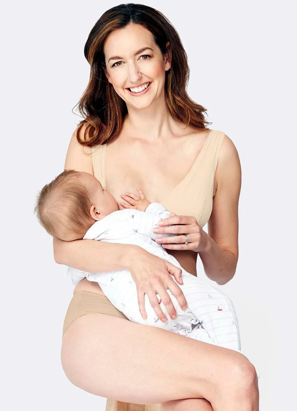 Antibacterial Crossover Sleeping & Nursing Bra With Cups, Nude, hi-res image number 4