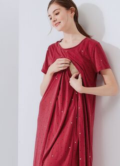 Mickey Dotty Maternity & Nursing Pyjama Dress, Brick, hi-res