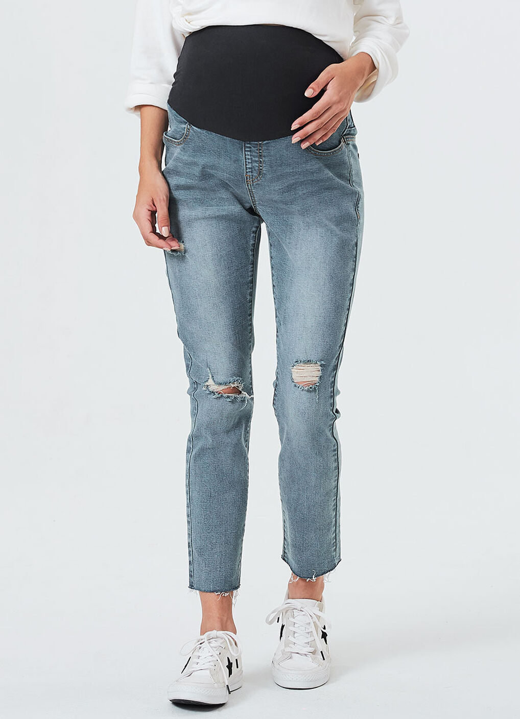 Raw Hem Maternity Ripped Jeans, , hi-res image number 2