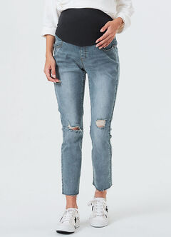 Raw Hem Maternity Ripped Jeans, , hi-res