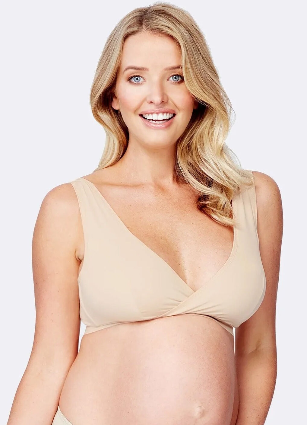 Antibacterial Crossover Sleeping & Nursing Bra With Cups, Nude, hi-res image number 1