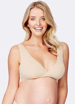 Antibacterial Crossover Sleeping & Nursing Bra With Cups, Nude, hi-res