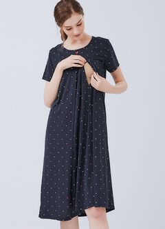 Mickey Dotty Maternity & Nursing Pyjama Dress, Navy, hi-res