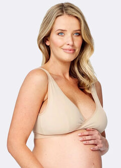 Antibacterial Crossover Sleeping & Nursing Bra With Cups, Nude, hi-res