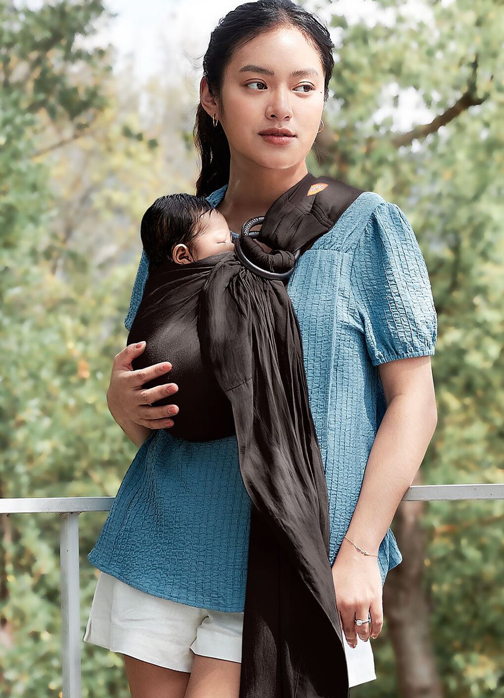 Solid Linen Baby Ring Sling, Charcoal, hi-res image number 1