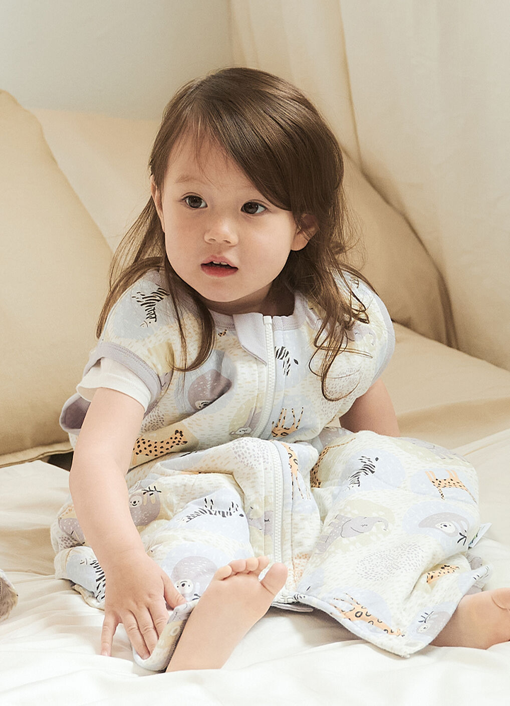 Lightweight Optimum Temp. Sleep Suit-Animal Bubbles, Grey, hi-res image number 1