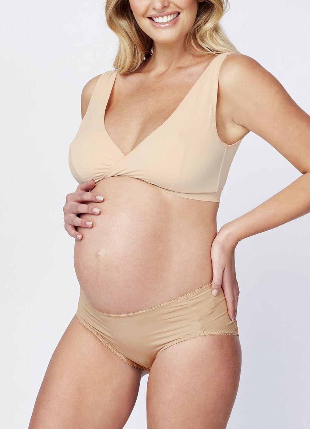 Antibacterial Maternity Midi Briefs 2 Pack, Nude, hi-res image number 1