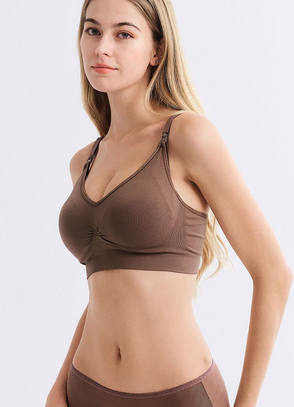 Ultra Breezy Seamless Maternity & Nursing Bra, Brown, hi-res image number 1