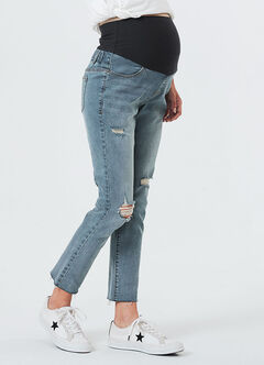 Raw Hem Maternity Ripped Jeans, , hi-res