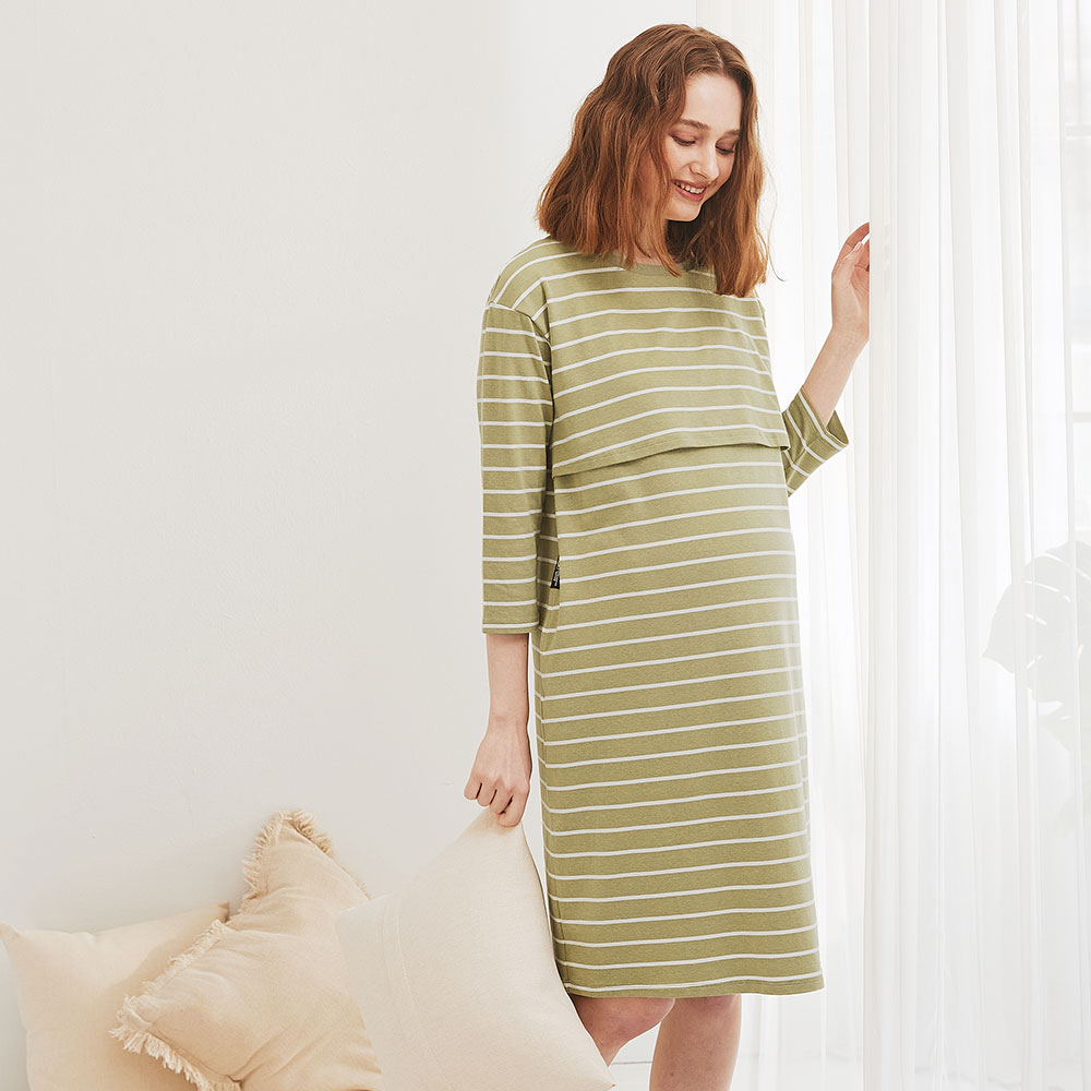 Striped Maternity & Nursing Pyjama Dress Striped Maternity & Nursing Pyjama Dress
